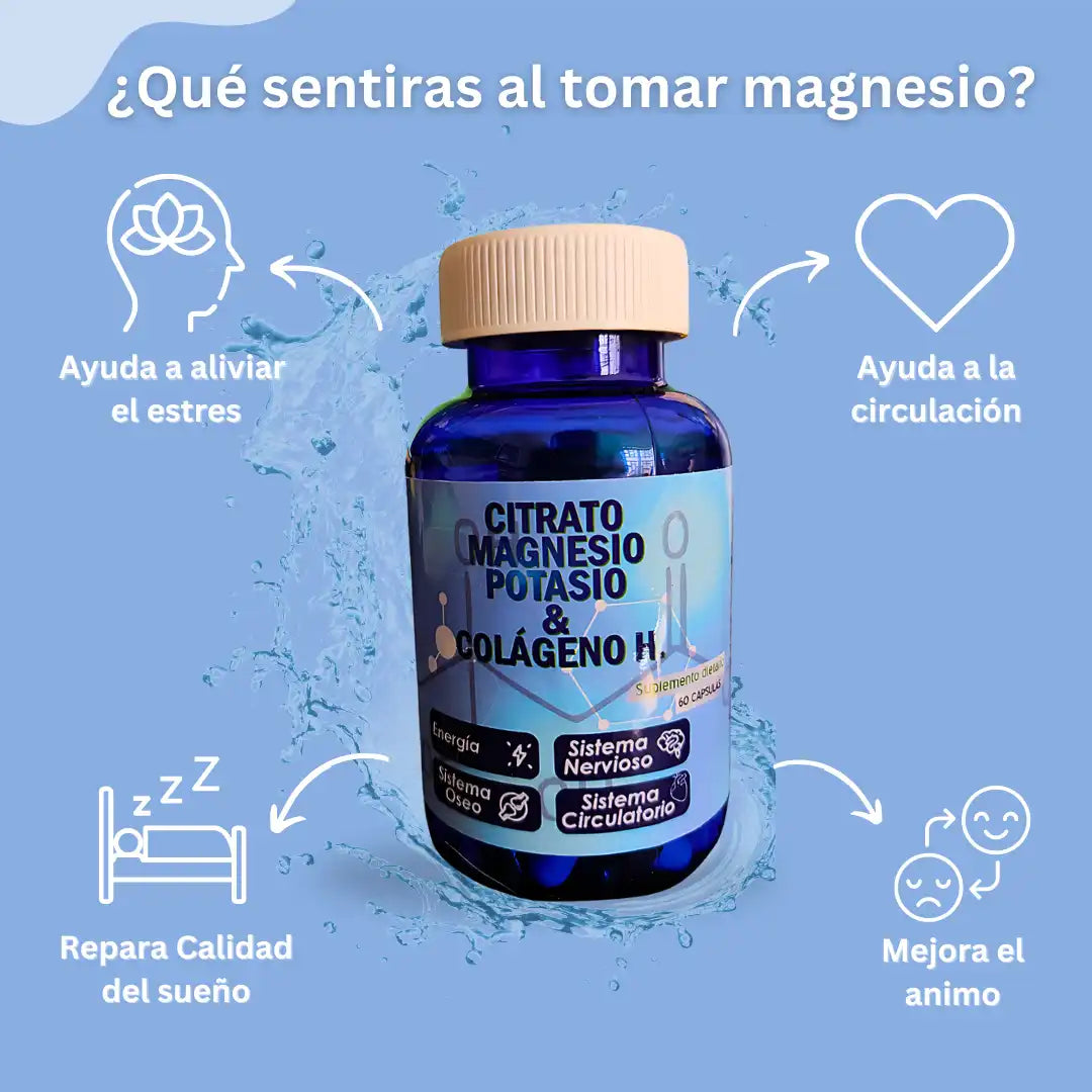ZenMag Citrato de Magnesio + Potasio + Colageno Capsulas Importada 60 Capsulas